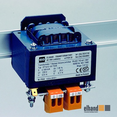 Jednofazowe transformatory bezpieczeństwa o mocy od 0,05 do 0,5 kVA na szynę TS-35 | ELHAND Transformatory